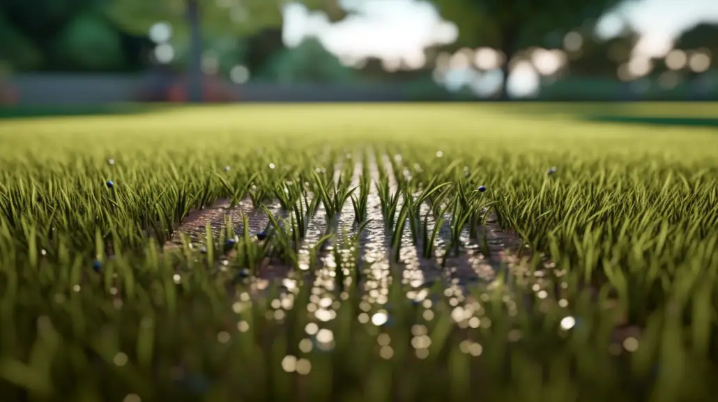 Close up of lawn. Spaced Grass growing.